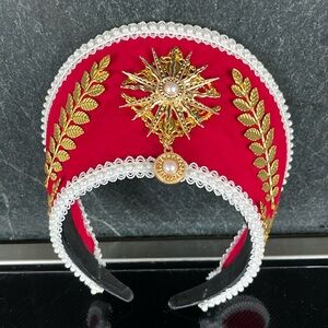 Red Gold Headband Hat Headpiece Madrigal Elizabethan Tudor Costume Halloween